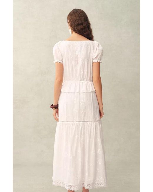 Fabrique Natural Elise Lace Embroidered Puff Sleeve Waist Cinched Dress