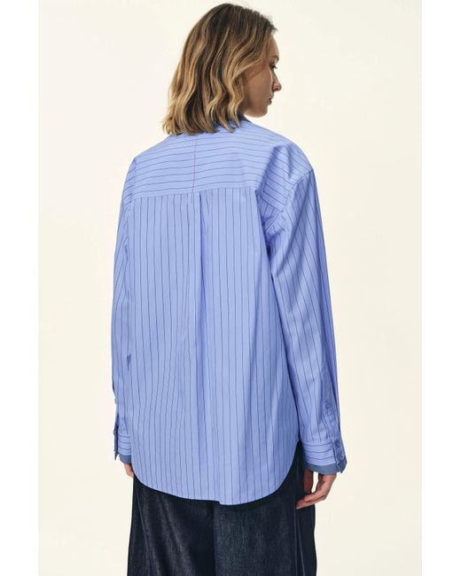Fabrique Blue Blair Contrast Collar Striped Denim Patchwork Shirt
