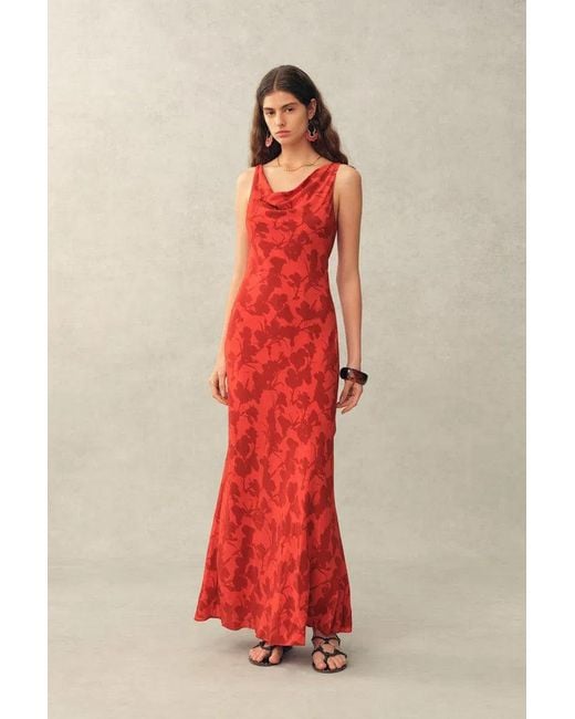Fabrique Red Elodie Rose Cowl Neck Sleeveless Dress