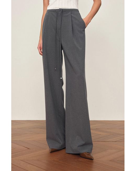 Fabrique Gray Caroline Pinstripe Drawstring Tailored Pants