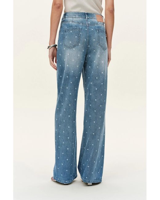 Fabrique Blue Elyra Polka Dot Straight Wide Leg Jeans