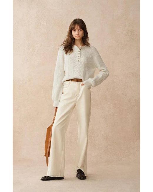 Fabrique Natural Cersei Hand Work Henley Cable Pattern Sweater