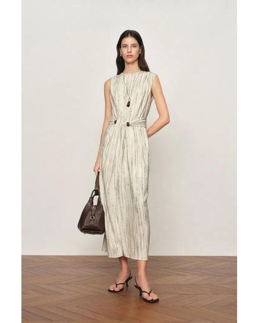 Fabrique Natural Felicia Handwork Draping Textured Stripe Sleeveless Dress