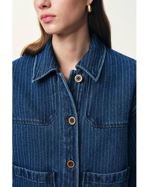 Fabrique Blue Colette Striped Washed Patch Pocket Jacket