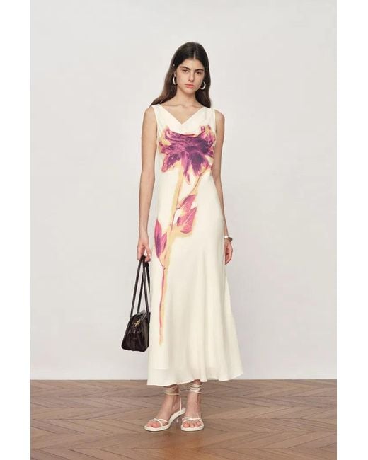 Fabrique Gray Sophia Floral Waist Cinched Sleeveless Dress