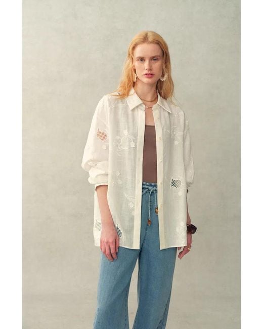 Fabrique Natural Leona Lily Of The Valley Mesh Embroidery Shirt