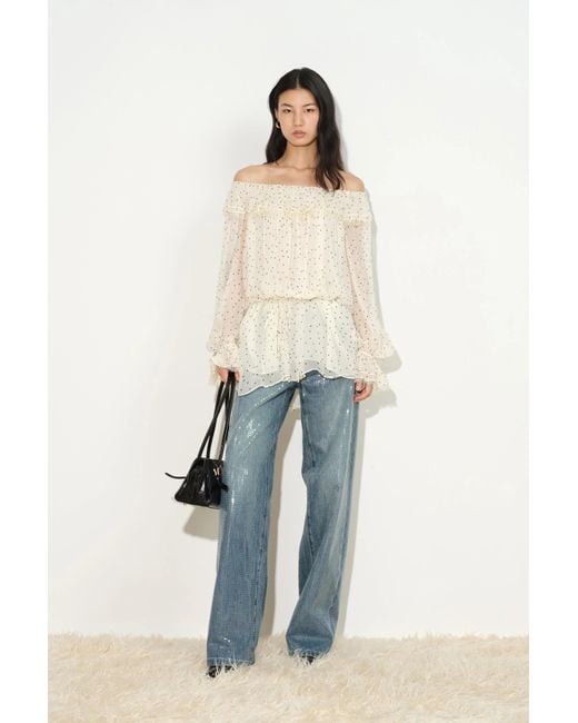 Fabrique Blue Severine Ruffle Polka Dot Blouse