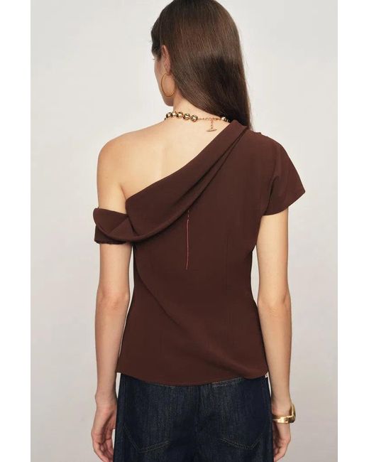 Fabrique Multicolor Hazel Asymmetric Ruched One Shoulder Side Slit Fitted Top