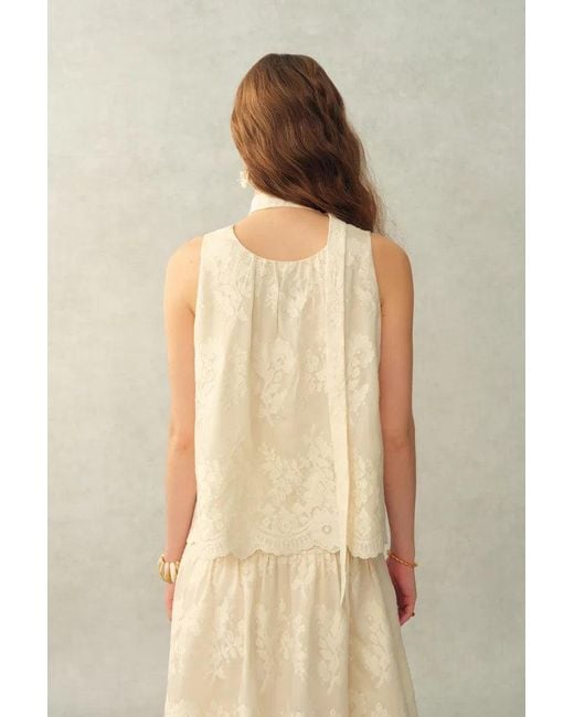 Fabrique Natural Viola Lace Ribbon Sleeveless Top And Skirt Matching Set