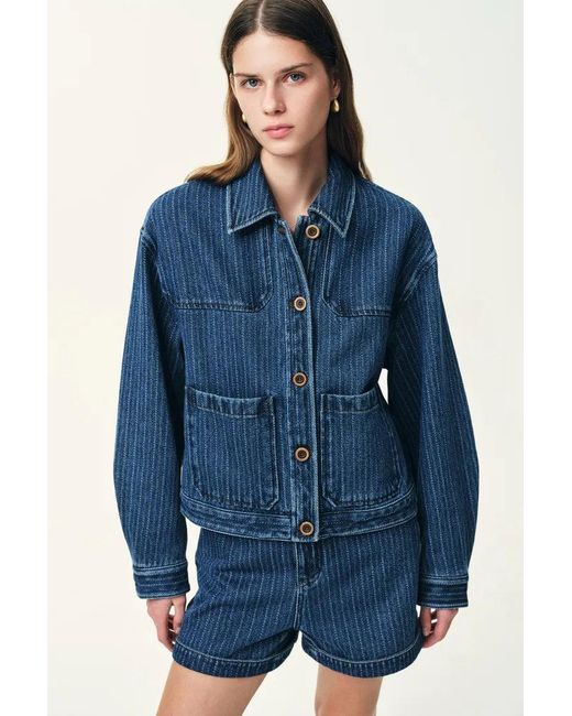 Fabrique Blue Colette Striped Washed Patch Pocket Jacket