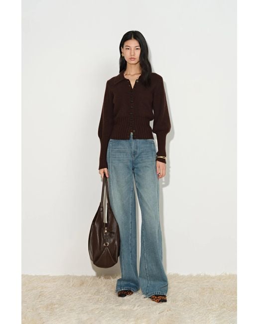 Fabrique Blue Bert Buckle Back Barrel Leg Jeans