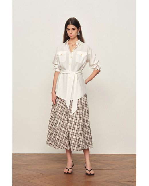 Fabrique Blue Faye Belted Roll Tab Sleeves Safari Blouse