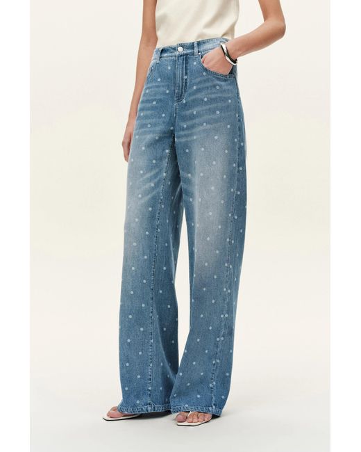 Fabrique Blue Elyra Polka Dot Straight Wide Leg Jeans