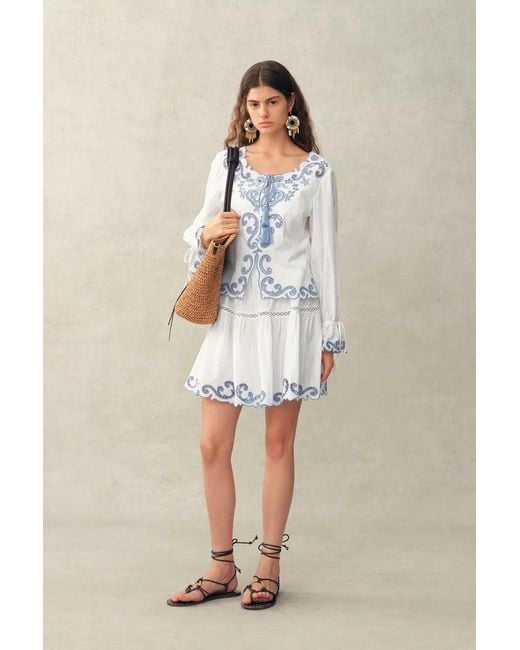 Fabrique Natural Maggie Embroidery Resort Wear Tiered Skirt With Safety Shorts