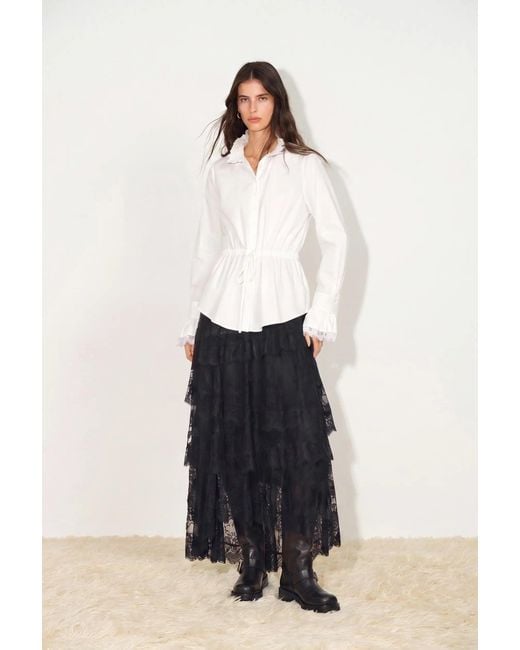Fabrique White Lilith Lace Trimmed Drawstring Waist Shirt