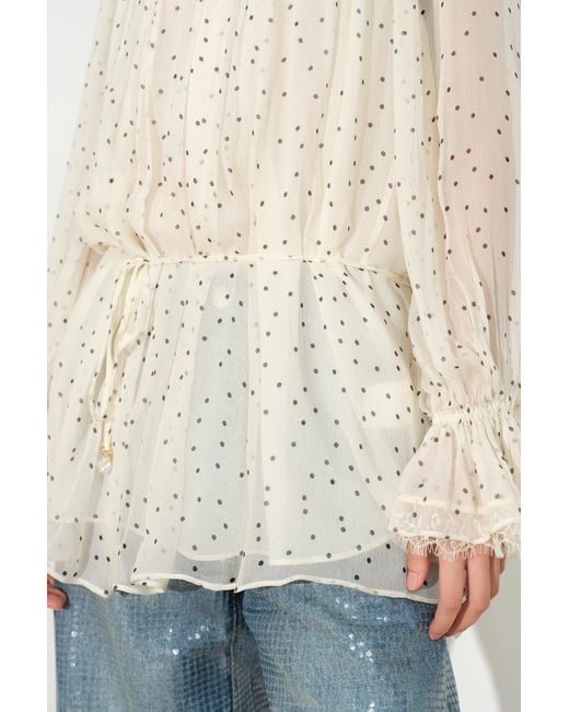 Fabrique Blue Severine Ruffle Polka Dot Blouse
