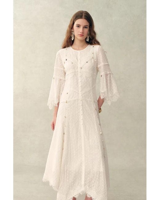 Fabrique Blue Aitana Lace Jacquard Embroidery Long Sleeves Irregular Hem Dress