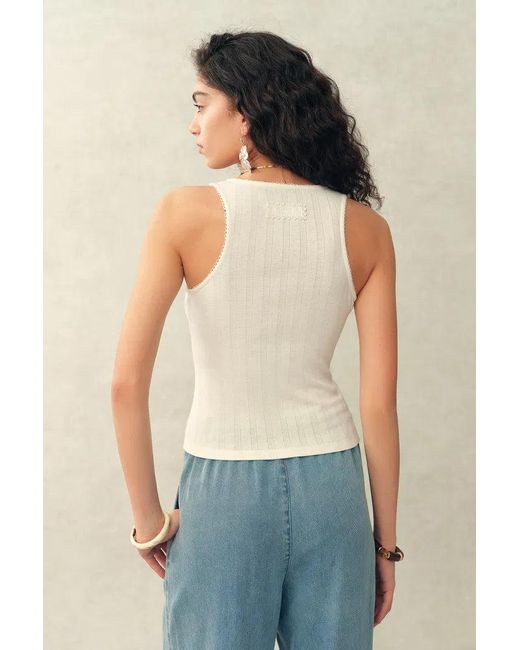 Fabrique Blue Cloe Inlaid Delicate Lace Tank Top