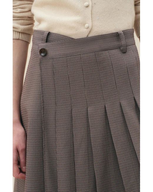 Fabrique Multicolor Grace Pleated Wrap Houndstooth Skirt