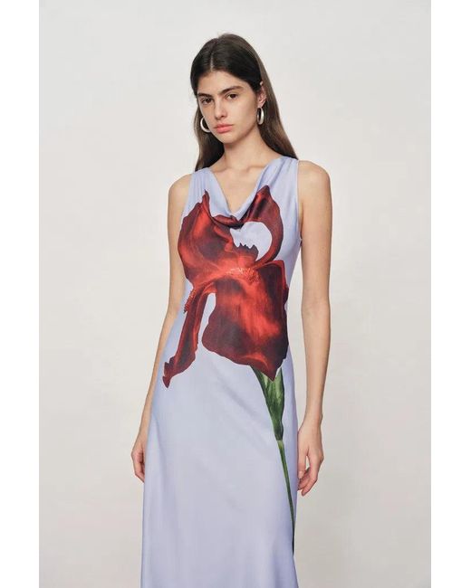 Fabrique Blue Cersei Iris Print Cowl Neck Sleeveless Dress