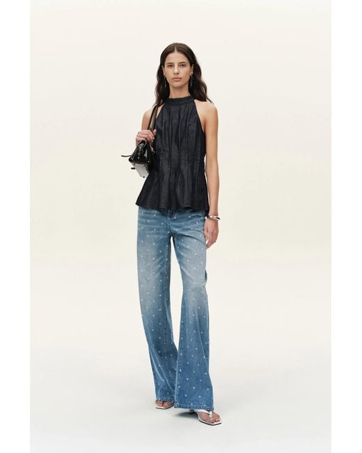Fabrique Blue Elyra Polka Dot Straight Wide Leg Jeans
