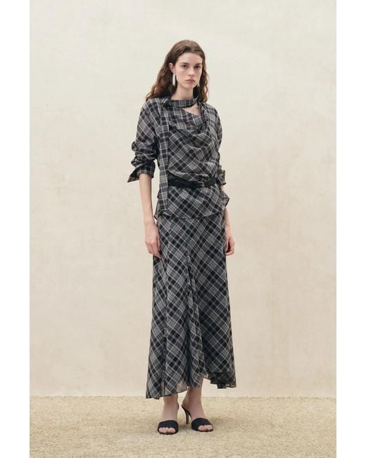 Fabrique Blue Fern Plaid Panelled Skirt