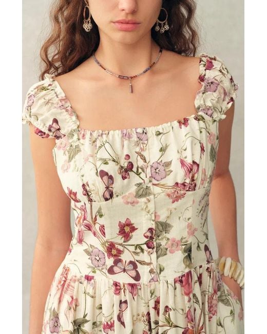 Fabrique Multicolor Rosalina Smocked Pomegranate Print Strap Dress