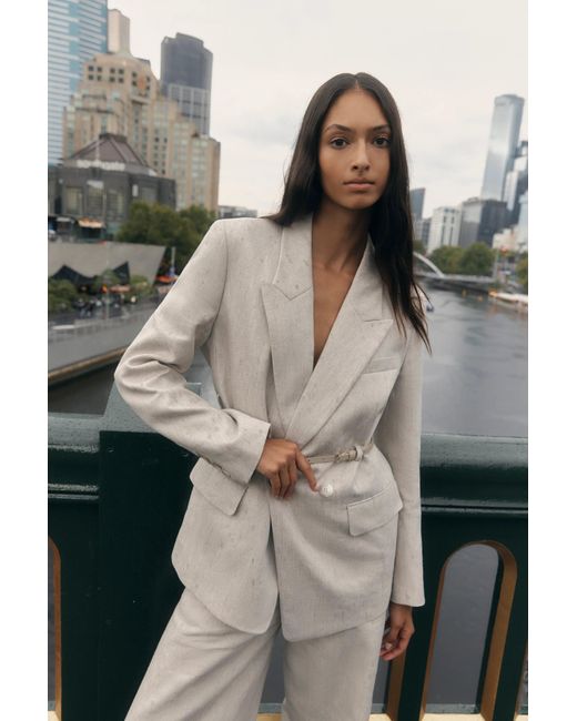Fabrique Natural Charlie Deconstructed Asymmetric Double-Belt Blazer