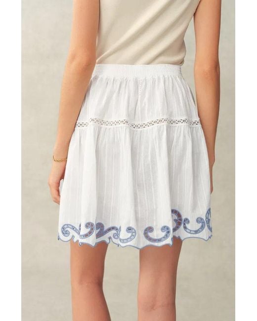 Fabrique Natural Maggie Embroidery Resort Wear Tie Front Sheer Shirt And Skirt Set