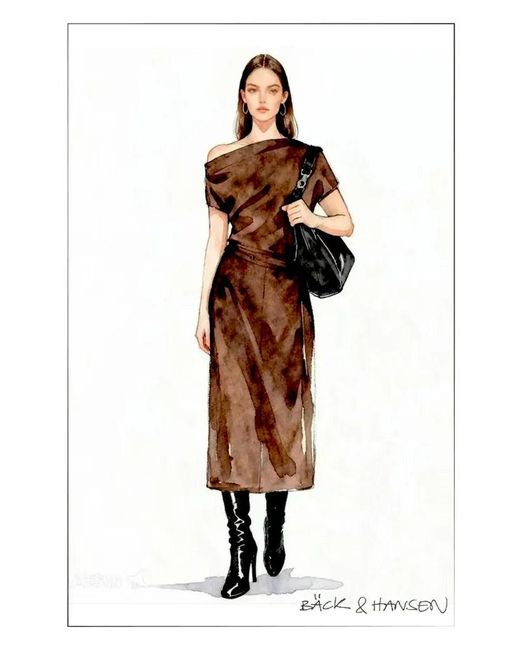 Fabrique Brown Hazel Asymmetric One Shoulder Dress