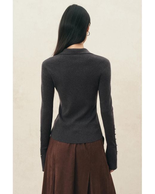 Fabrique Natural Silvia Metallic Button Polo Top