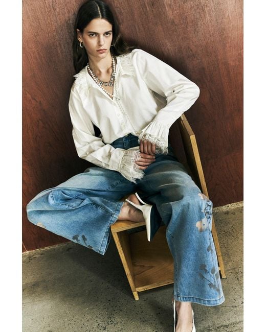 Fabrique White Lilith Lace Trimmed Drawstring Waist Shirt