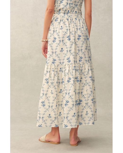Fabrique Natural Elara Pleated Floral Square Neck Pearl Button Sleeveless Top And Skirt Set