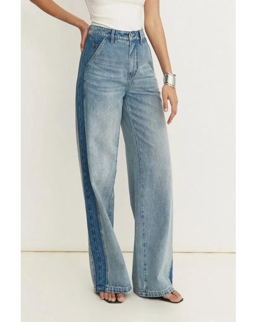 Fabrique Blue Clarisse Two Tone Mixed Fabric Jeans