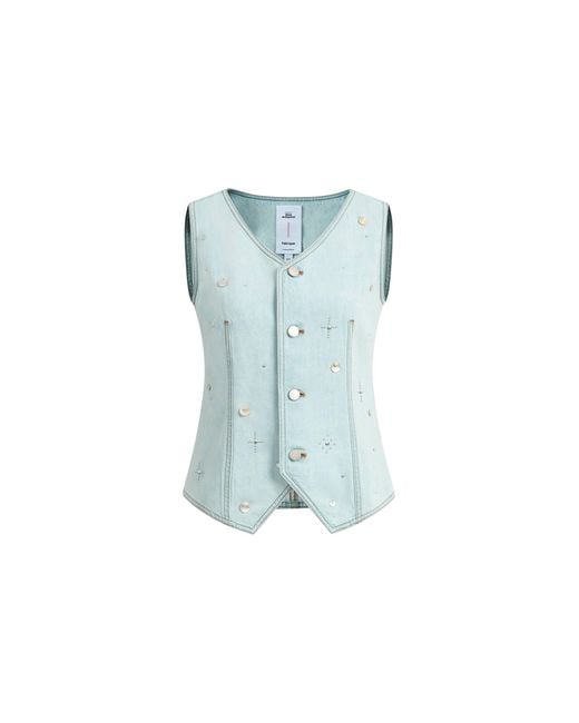 Fabrique Blue Jean Handwork Bead Denim Vest Top