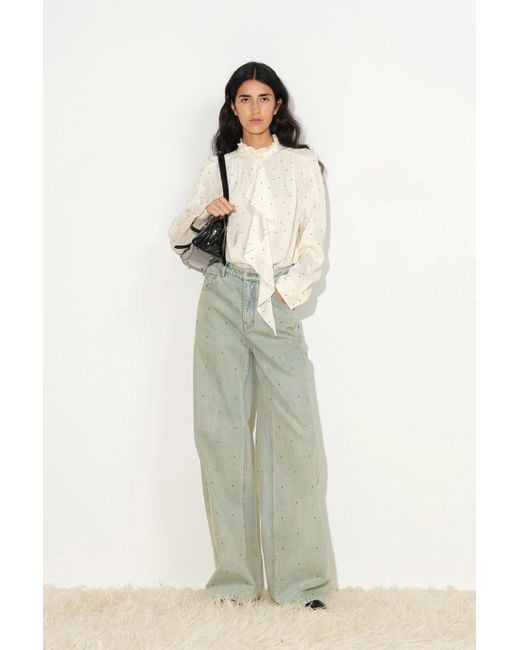 Fabrique White Hypatia Metallic Dot Ruffle Blouse