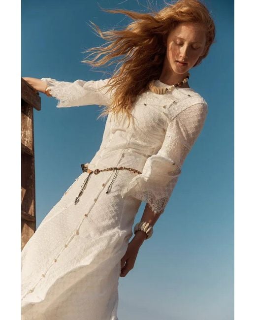 Fabrique Blue Aitana Lace Jacquard Embroidery Long Sleeves Irregular Hem Dress