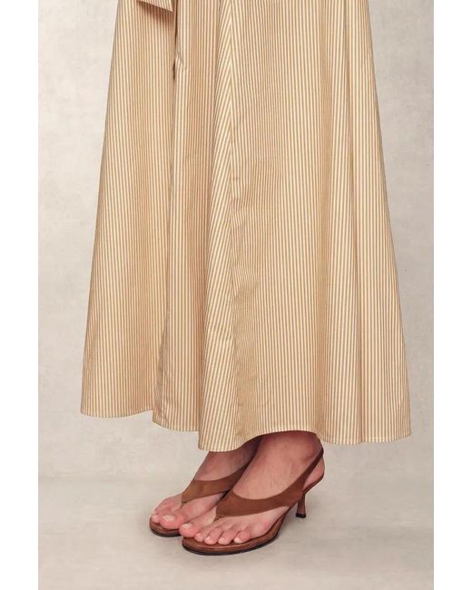 Fabrique Natural Claudia Striped Off Shoulder Collared Belted Sleeveless Shirt Dress