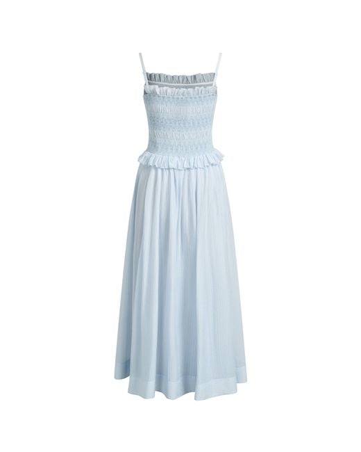 Fabrique Green Cirra Smocked Ruffle Trim Striped Sleeveless Cami Dress