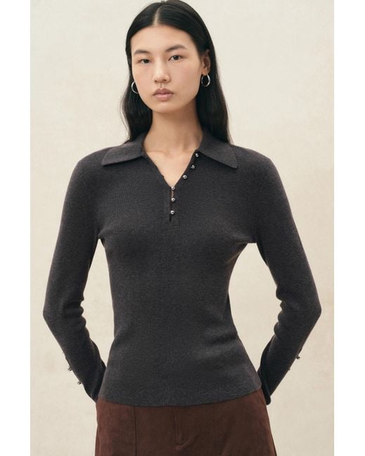 Fabrique Natural Silvia Metallic Button Polo Top