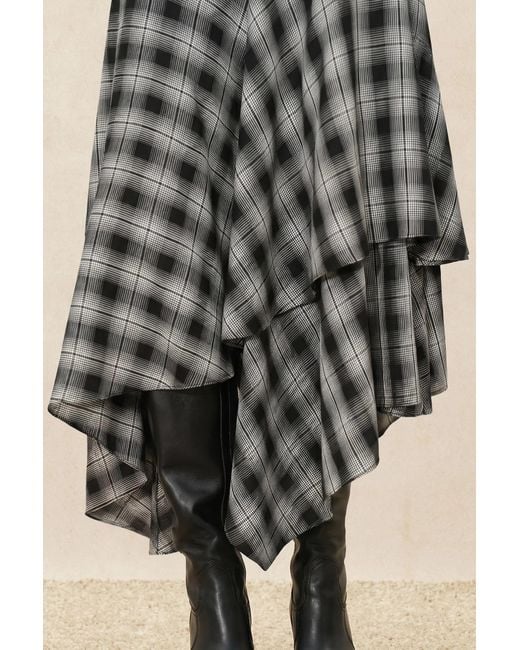 Fabrique Black Gracie Ruched Asymmetric Plaid Skirt