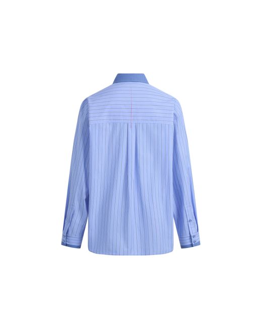 Fabrique Blue Blair Contrast Collar Striped Denim Patchwork Shirt
