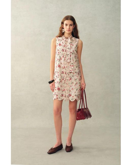 Fabrique Natural Thea Bow Tie Hand Painted Floral Sleeveless A Line Dress