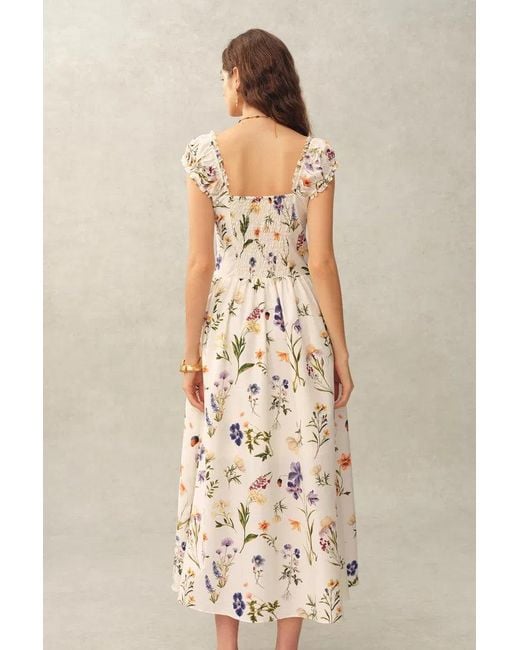 Fabrique Natural Eliana Handpainted Freesia Ruffle Trim Wide Strap Sleeveless Dress