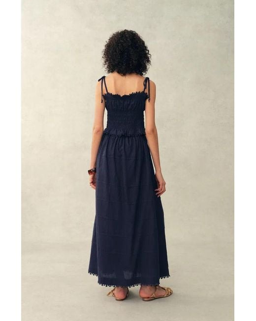 Fabrique Blue Siena Smocked Tie Front Bandeau Top And Maxi Skirt Set