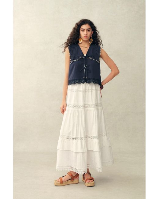 Fabrique Natural Iris Mix Embroidery Lace Patchwork Maxi Skirt
