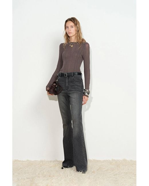 Fabrique Black Una Crystal Embellished Gradient Flared Jeans