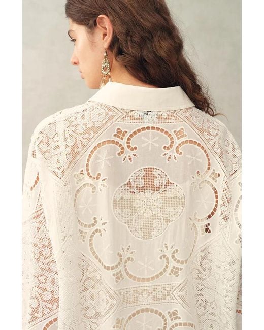 Fabrique Natural Eliana Cutwork Embroidery Longline Cover Up Long Sleeves Shirt