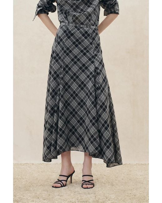 Fabrique Blue Fern Plaid Panelled Skirt