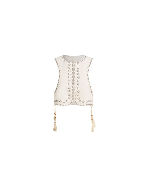 Fabrique Natural Charlie Boho Mother Of Pearl Studded Side Tassel Tie Vest Top